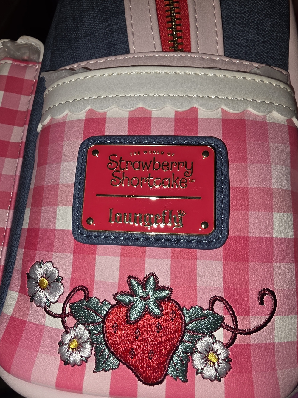 Loungefly Pink Gingham & Denim Strawberry Shortcake Mini Backpack - Picture 4 of 4